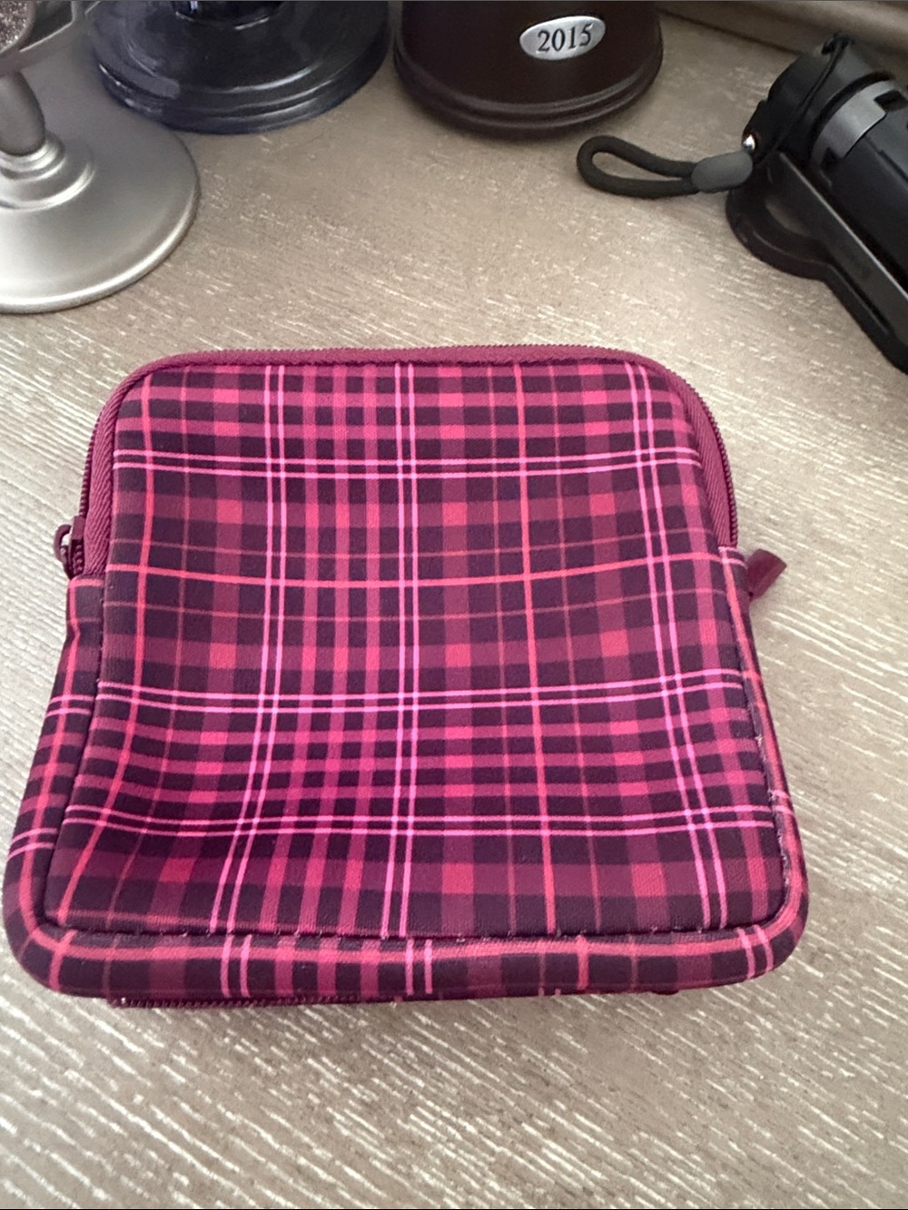 mine Pink Plaid Cosmetic Bag